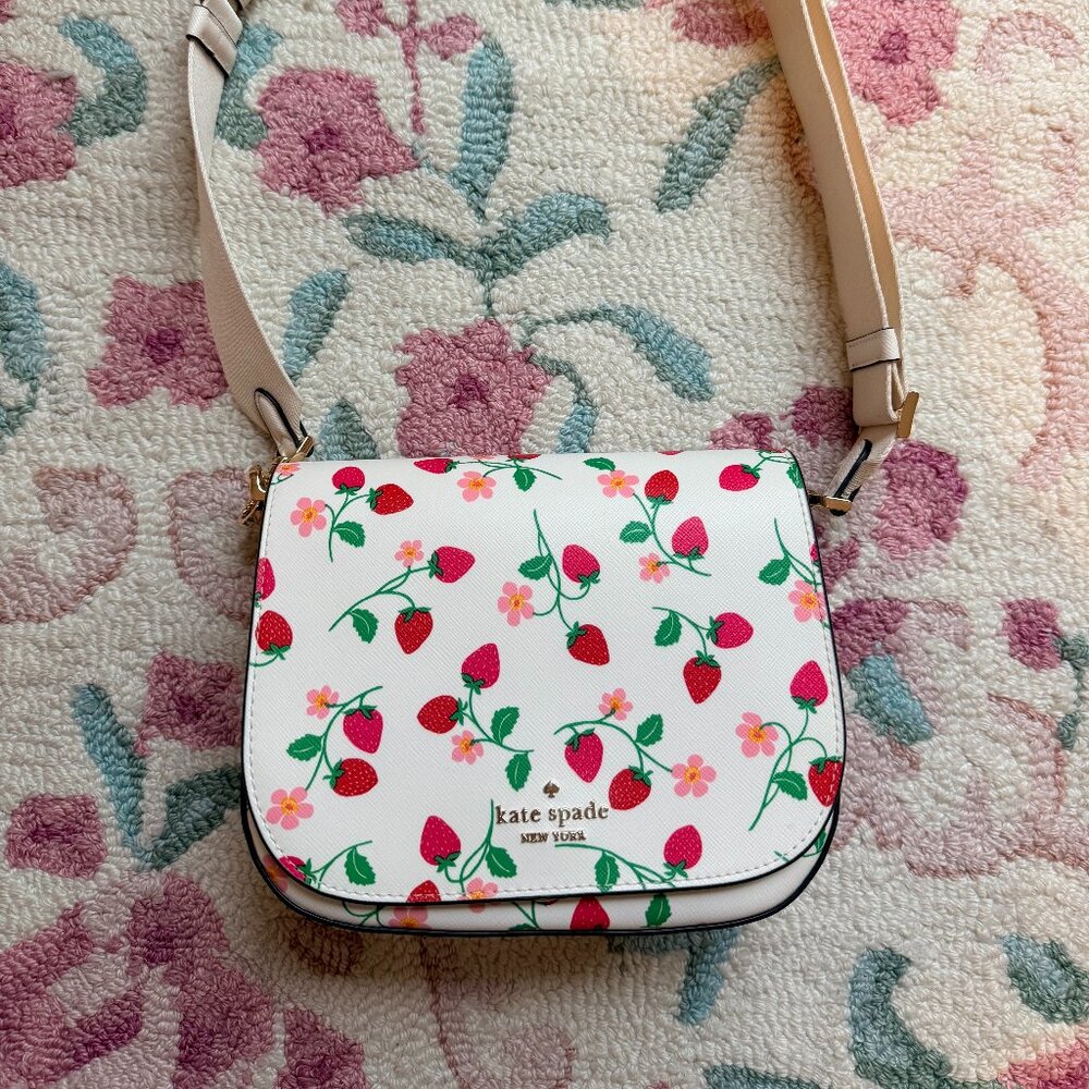 Kate Spade Madison Strawberry Vine Printed Saffiano Saddle Bag (Pre-loved)